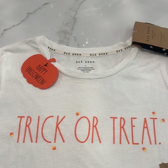 Rae Dunn Halloween SET Long Sleeve TRICK OR TREAT Candy Corn Shirt with Socks - Picture 3 of 7